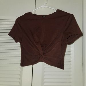 SHEIN Short Sleeve Crop Top Brown L